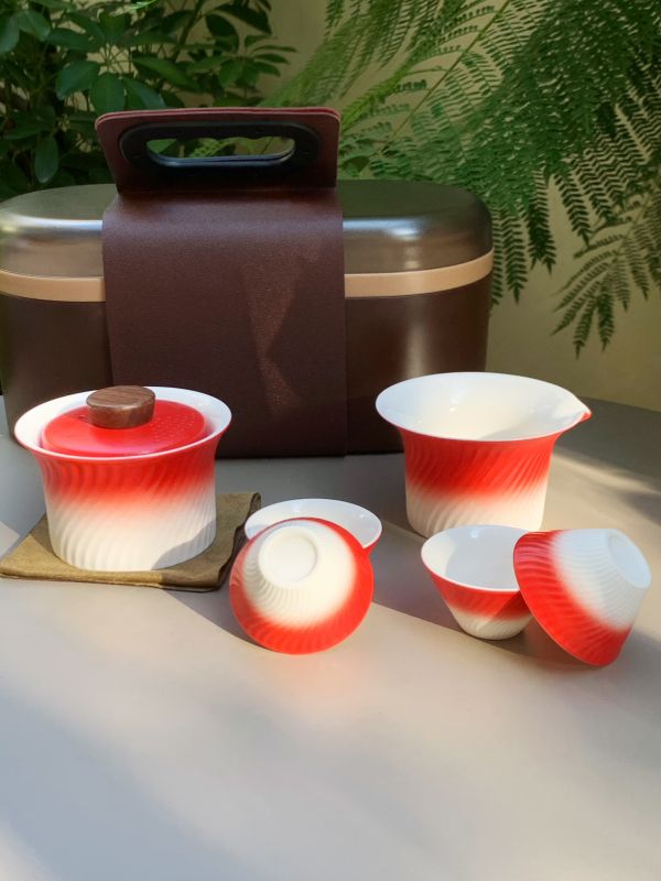 Red-White Gradient Travel Tea Set &ndash; Luxury Corporate Door Gift Singapore | Premium Corporate Hamper | ESG Eco Corporate Gift for CNY, Deepavali & Christmas