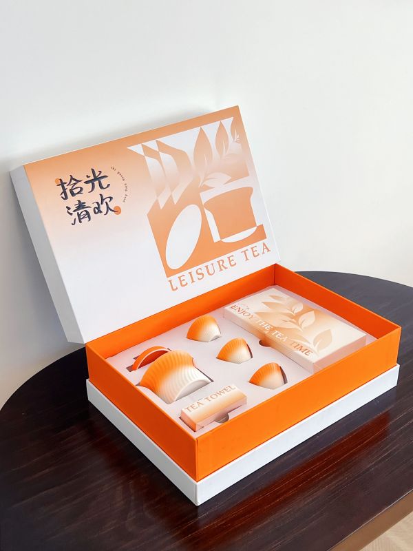 Orange Gradient Tea Set Gift Box &ndash; Luxury Executive Gift Set for Client Appreciation & Annual Dinner Souvenir Singapore