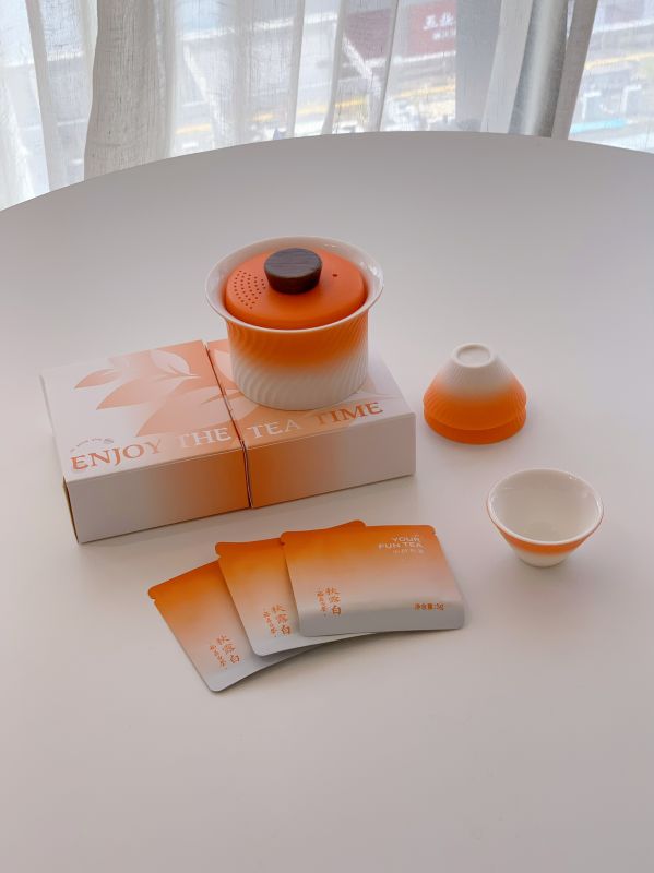 Luxury Orange Gradient Tea Set Gift Box &ndash; Executive Gift Set for Client Appreciation & Annual Dinner Souvenir Singapore