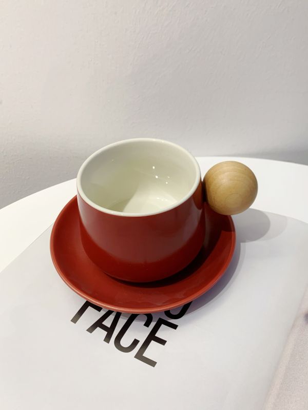 Vintage Wooden Handle Coffee Cup & Saucer Set &ndash; Corporate Door Gift Singapore | Premium Corporate Hamper for CNY, Deepavali & Christmas