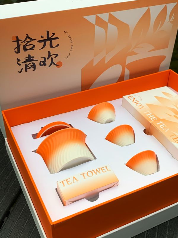 Premium Orange Gradient Porcelain Tea Set &ndash; White Ceramic Tea Set with Natural Orange Transition for Client Appreciation & Staff Rewards 