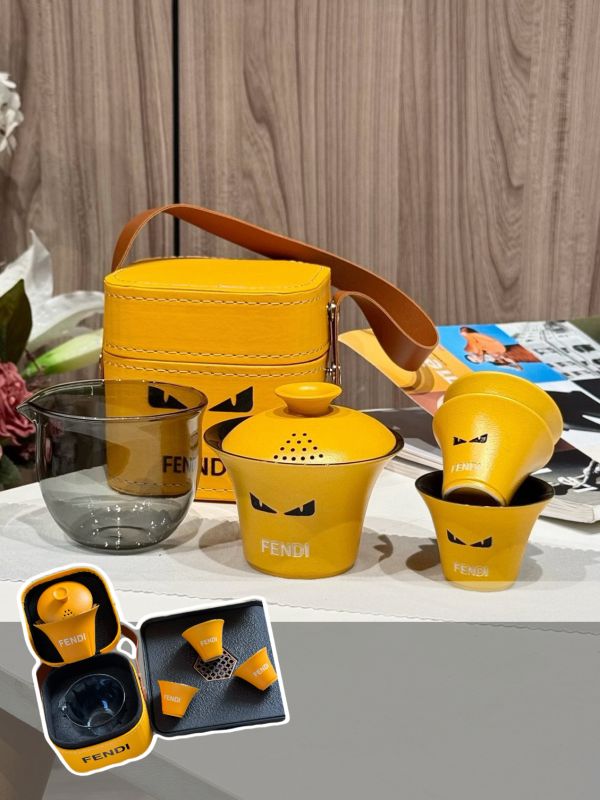 FENDI Style Portable Tea Set &ndash; Iconic Yellow for the Modern Traveler