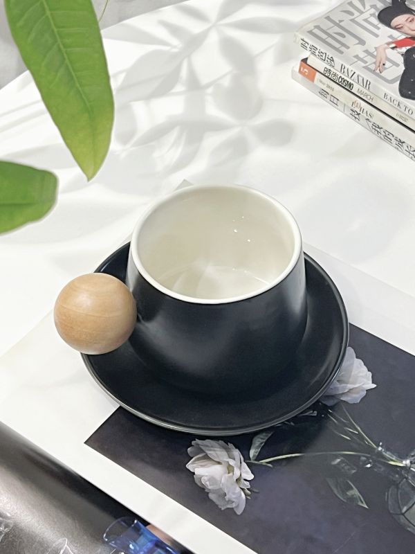 Vintage Wooden Handle Coffee Cup & Saucer &ndash; French Elegance Gift Set