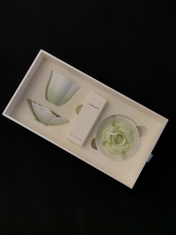 Green-White Gradient Tea Set & Porcelain Flower Diffuser &ndash; Romantic Aroma & Tea Gift