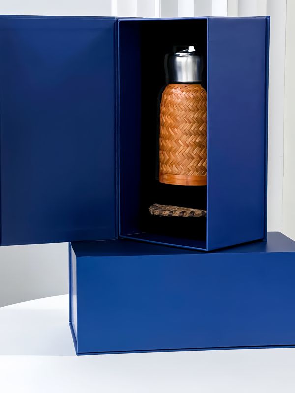Bamboo Weaving Gift Set &ndash; Blue Pattern Thermal Mug and Coaster, Daily Heritage