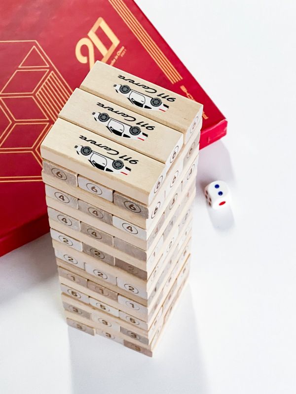 Custom Logo Jenga Set &ndash; Engraved Box, Custom Car Prints, Branded Blocks