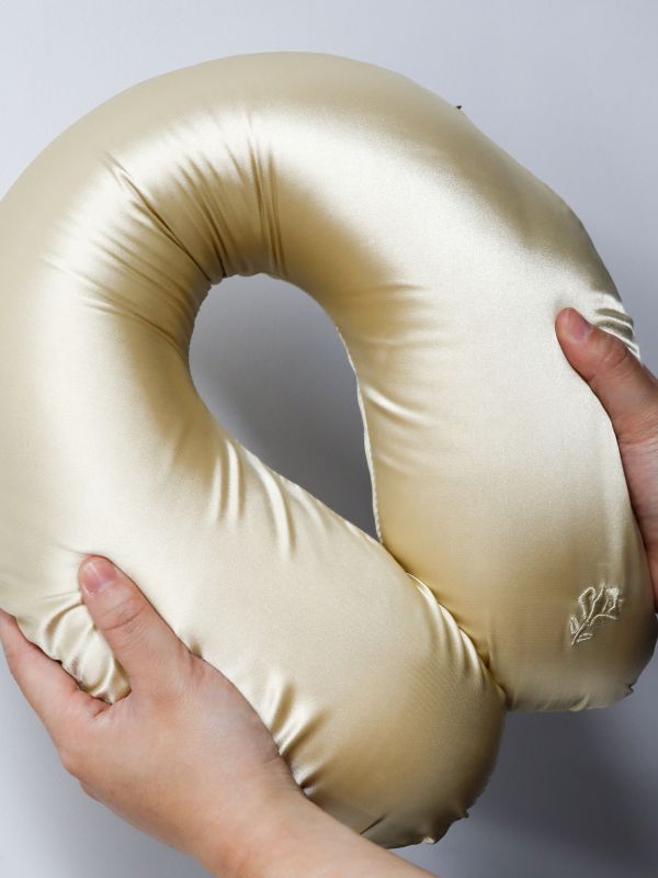 Silk Comfort Set &ndash; Neck Pillow, Eye Mask, Hair Tie, Round Box