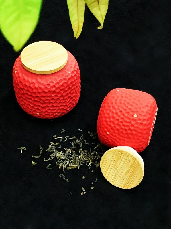 Red Round Harmony Tea Canister