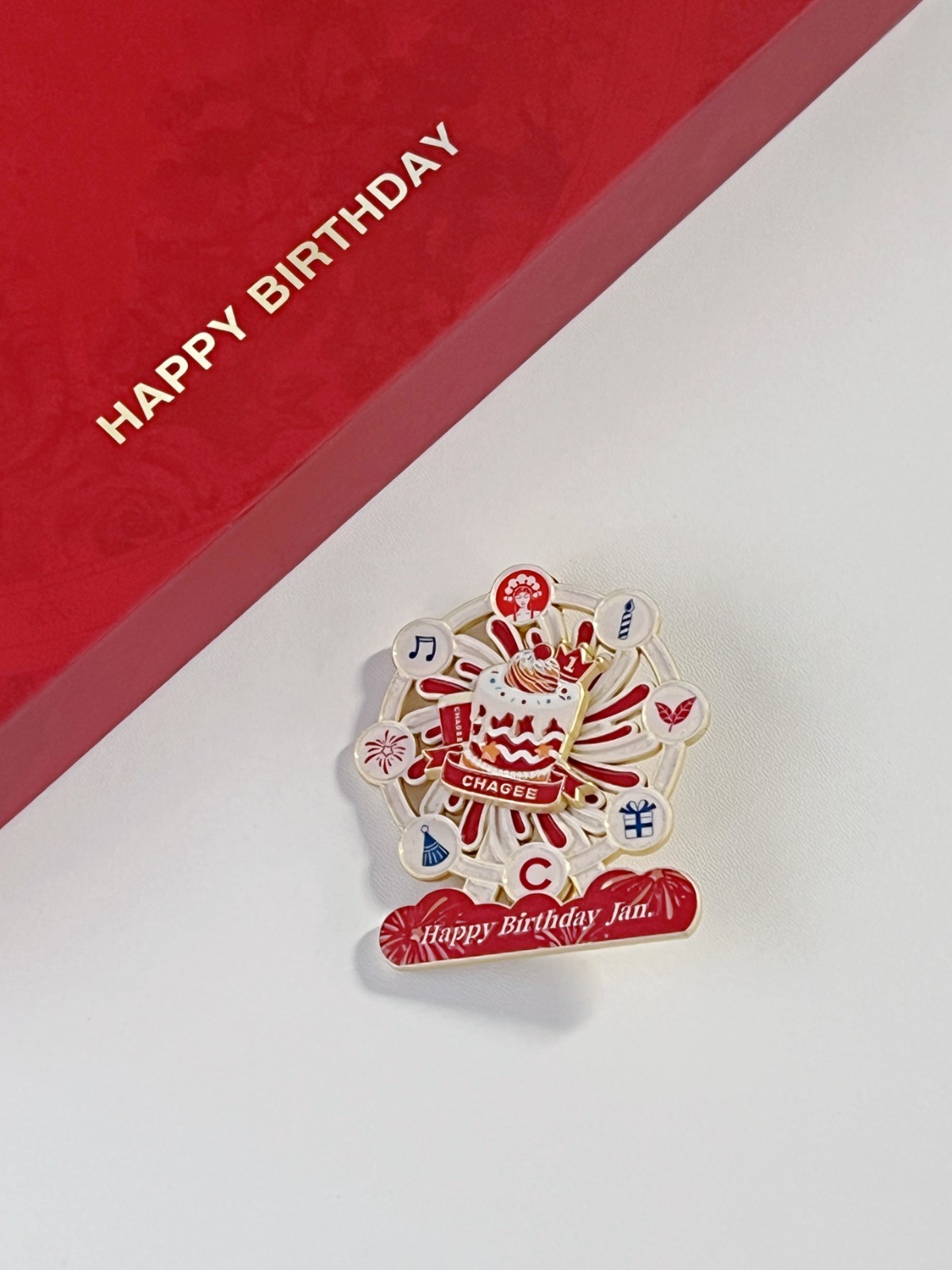Custom Logo Birthday Set &ndash; Embossed Tags, Custom Brooch, Branded Box