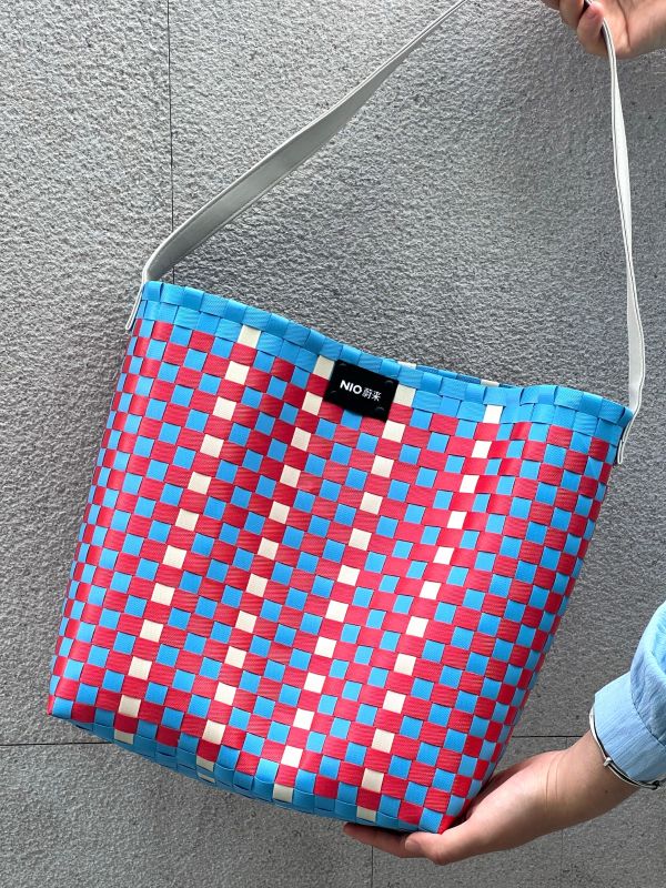 Custom Logo Woven Tote &ndash; Embroidered Checkerboard Bag, Bulk Orders