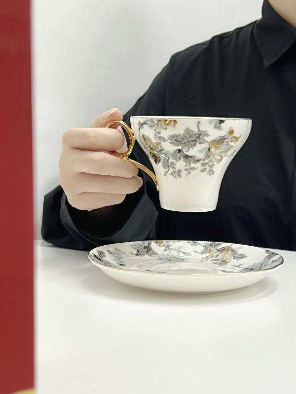 Retro Ink Wash Coffee Cup Saucer Set