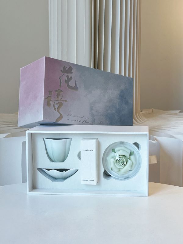 Custom Gradient Tea Cup & Porcelain Rose Gift Set Bulk Order