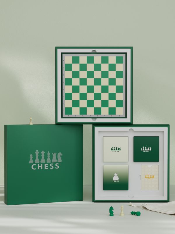 Acrylic Chess Gift Box Green White Pieces