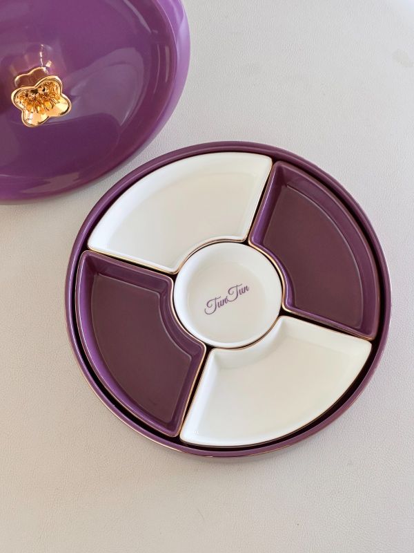 Gold Rim Purple Ceramic Snack Tray