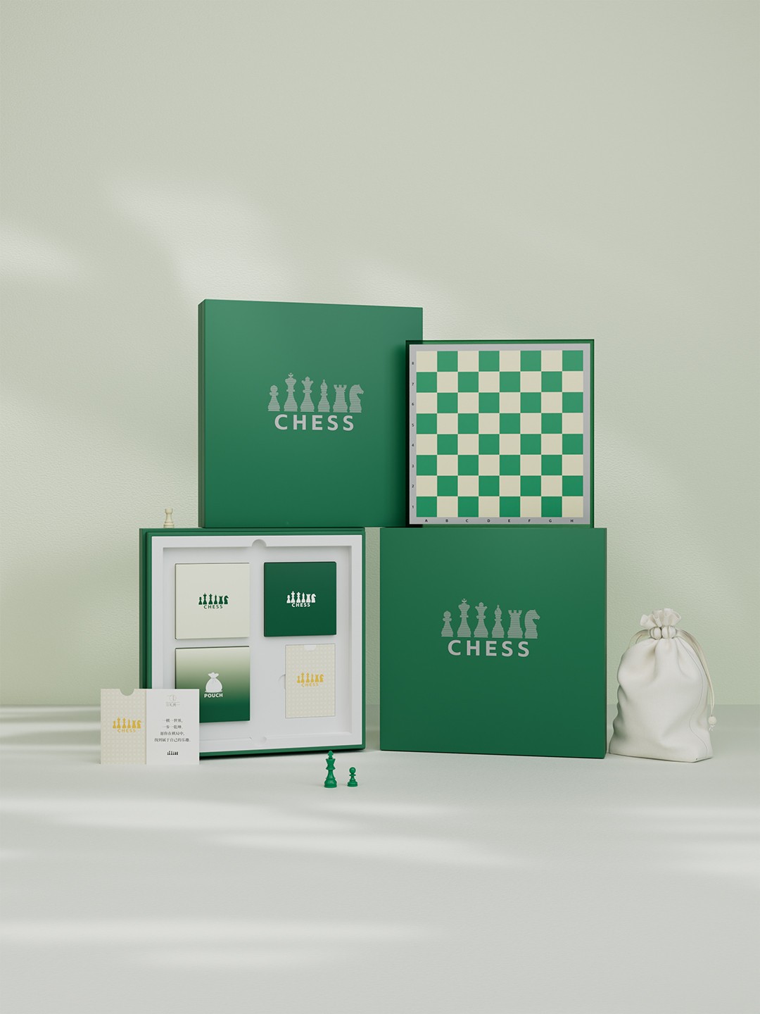 Green White Acrylic Chess Set Pouch Gift