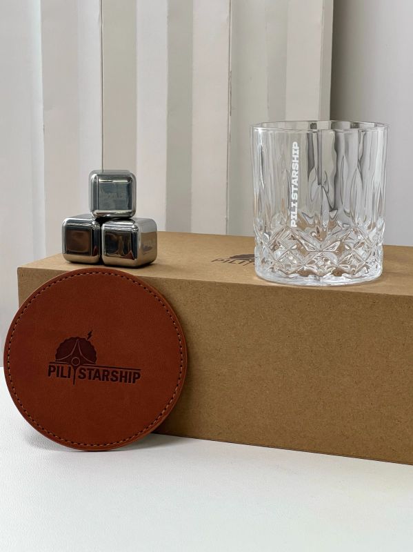 Whiskey Glass Gift Box &ndash; Ice & Leather Coaster