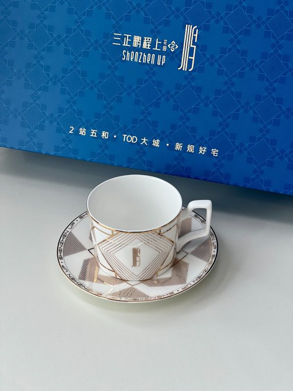 Gold Rim Double Cup & Saucer Set